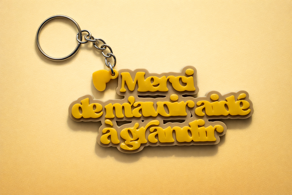 Porte-clé Merci de m'avoir aidé à grandir - Beige & Jaune