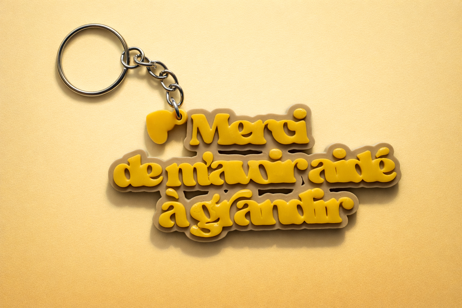 Porte-clé Merci de m'avoir aidé à grandir - Beige & Jaune
