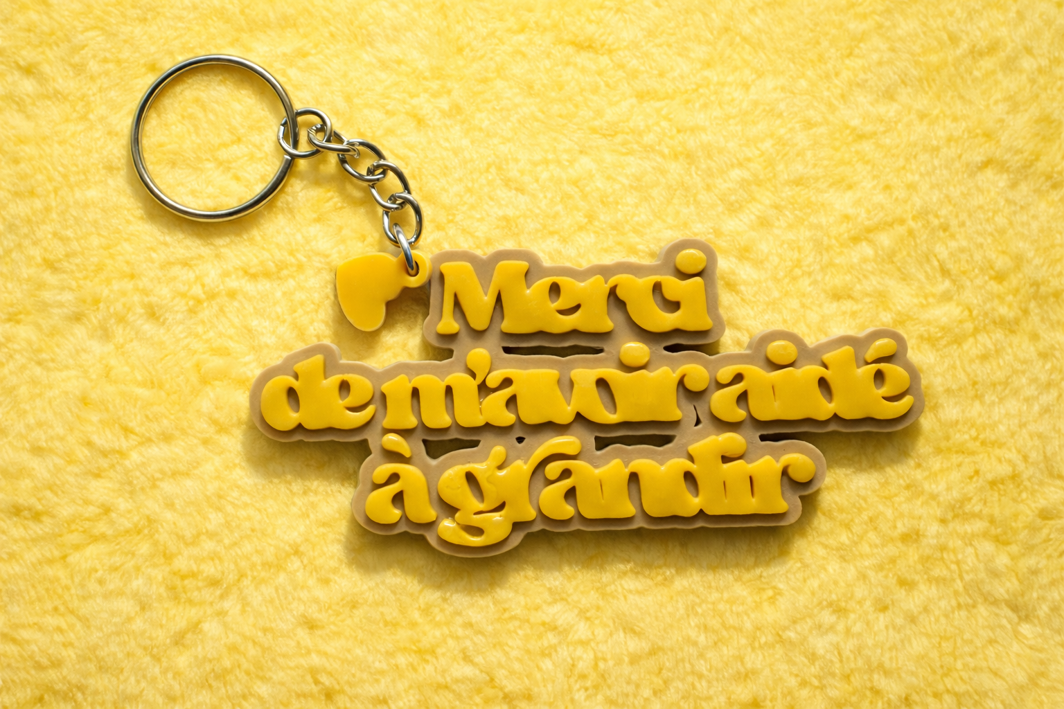 Porte-clé Merci de m'avoir aidé à grandir - Beige & Jaune
