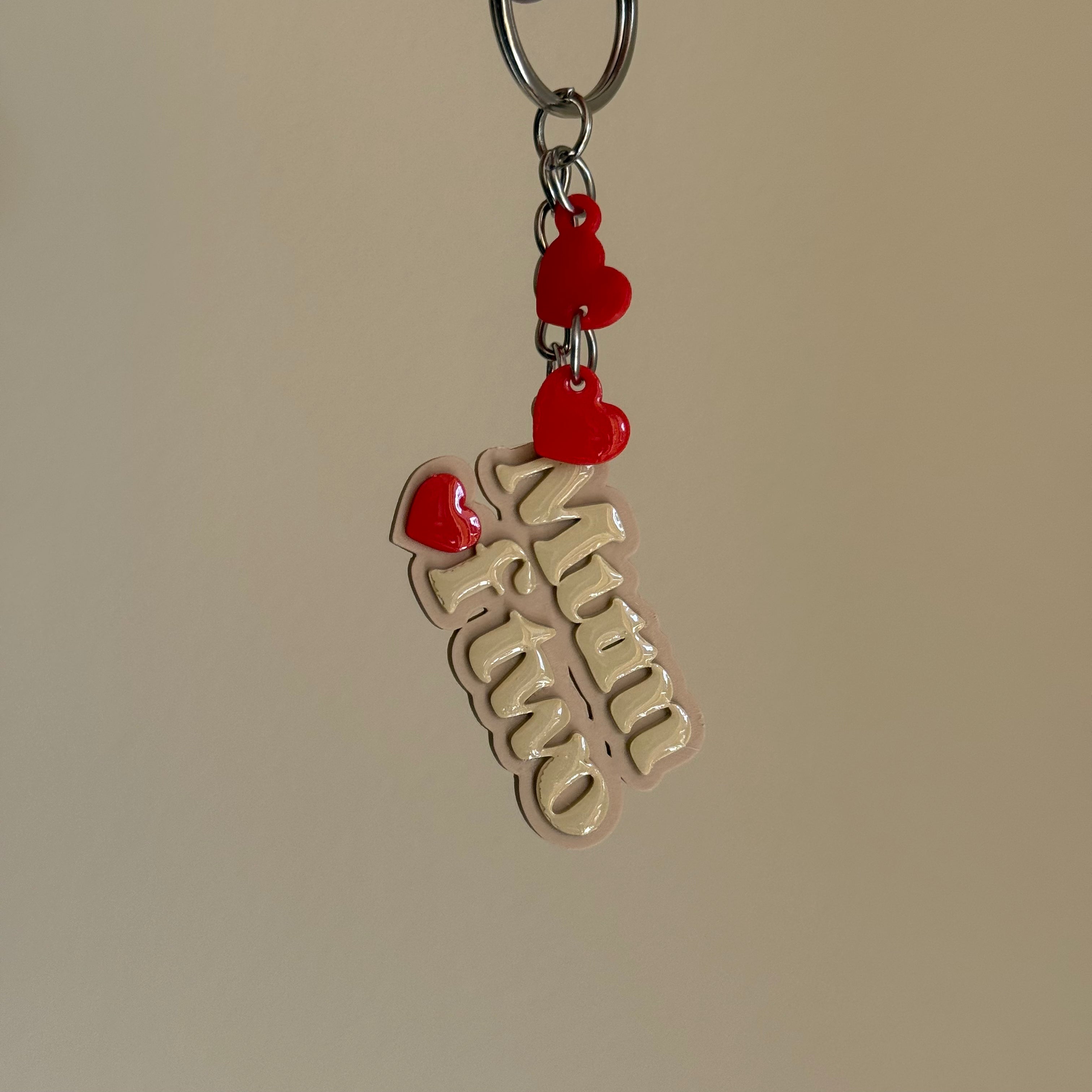 Porte-clé Mum of - Choisir le nombre - Beige & Rouge