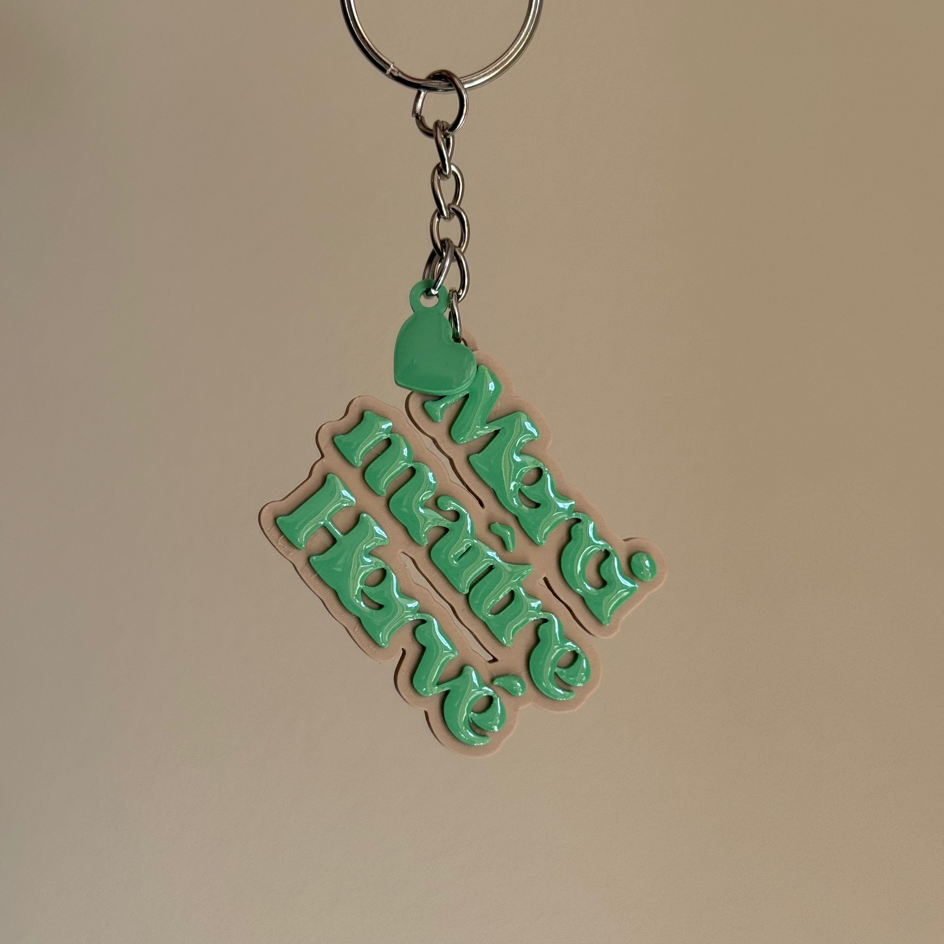 Porte-clé Merci Maître - Ajoute le prénom de ton choix - Beige & Vert