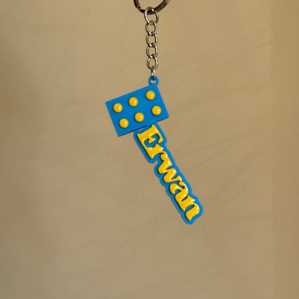 Porte-clé Brique - Ajoute le prénom de ton choix - Bleu & Jaune